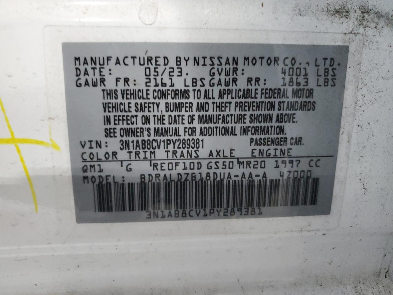 2023 Nissan Sentra Sv VIN: 3N1AB8CV1PY289381 Lot: 90897015