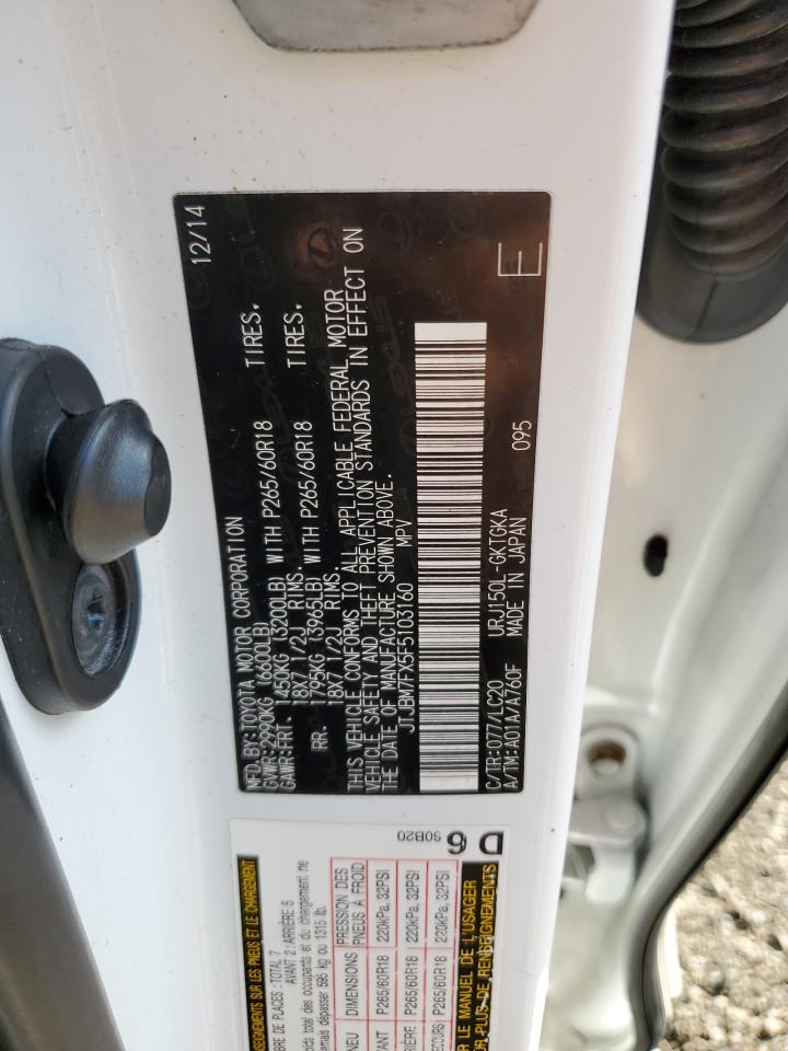 2015 Lexus Gx 460 VIN: JTJBM7FX5F5103160 Lot: 86869465