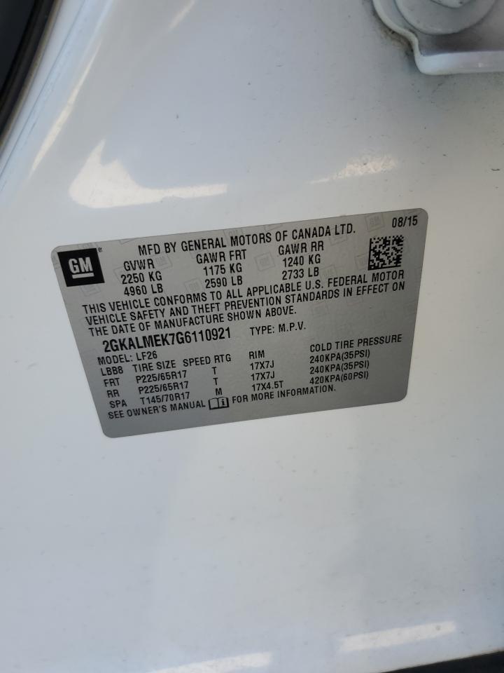 2016 GMC Terrain Sle VIN: 2GKALMEK7G6110921 Lot: 84781895