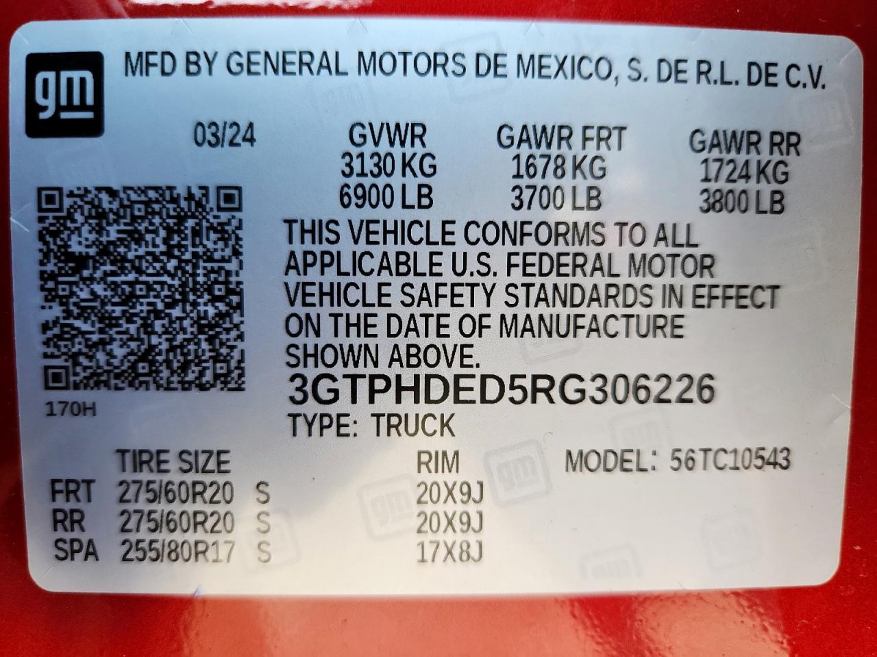 2024 GMC Sierra C1500 Slt VIN: 3GTPHDED5RG306226 Lot: 84985455