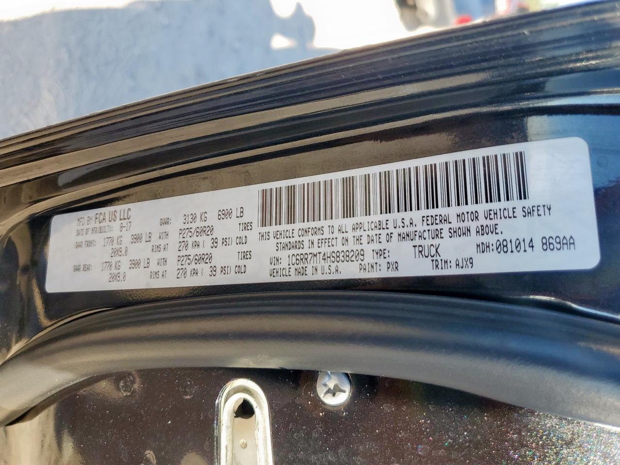 2017 Ram 1500 Sport VIN: 1C6RR7MT4HS838209 Lot: 85888975