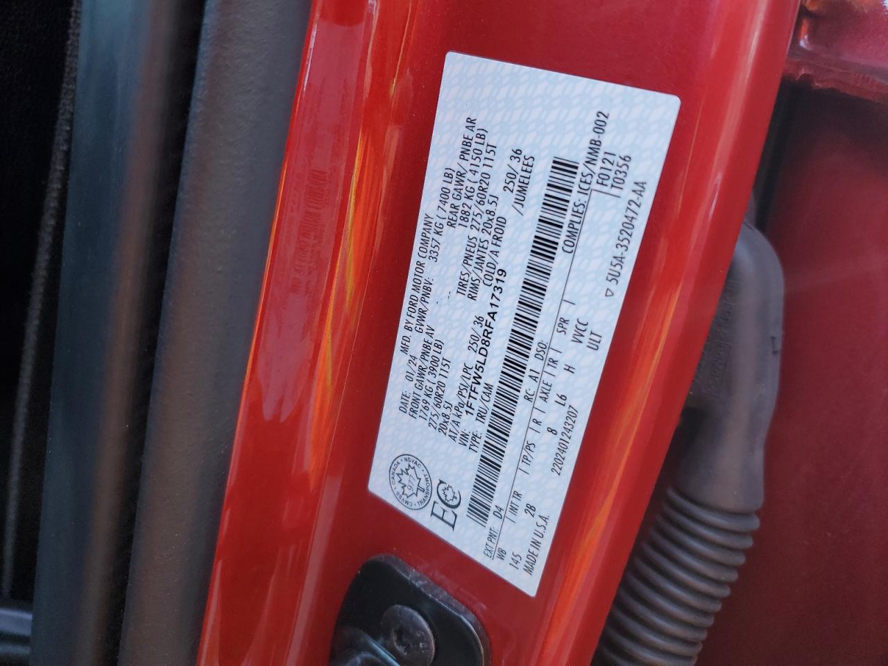 2024 Ford F150 Lariat VIN: 1FTFW5LD8RFA17319 Lot: 84454985