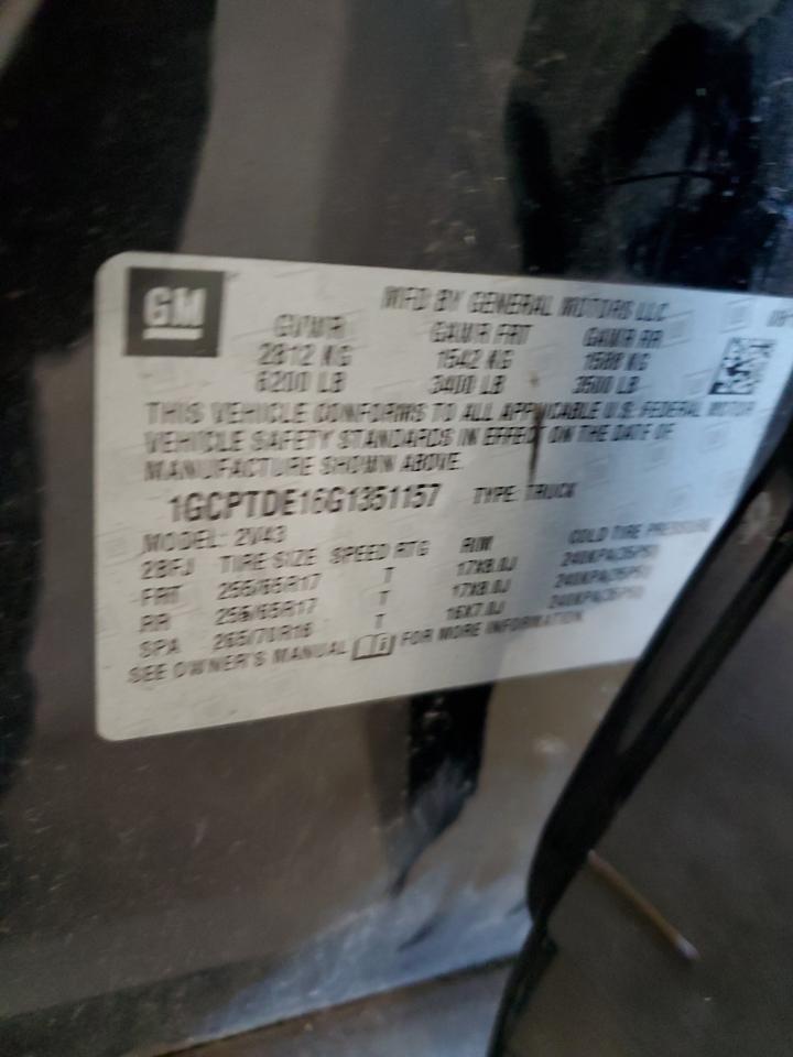 2016 Chevrolet Colorado Z71 VIN: 1GCPTDE16G1351157 Lot: 85880325