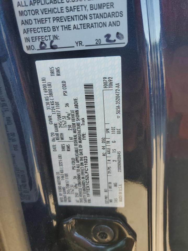 2020 Ford F150 Super Cab VIN: 1FTEX1C52LFC11023 Lot: 85873775