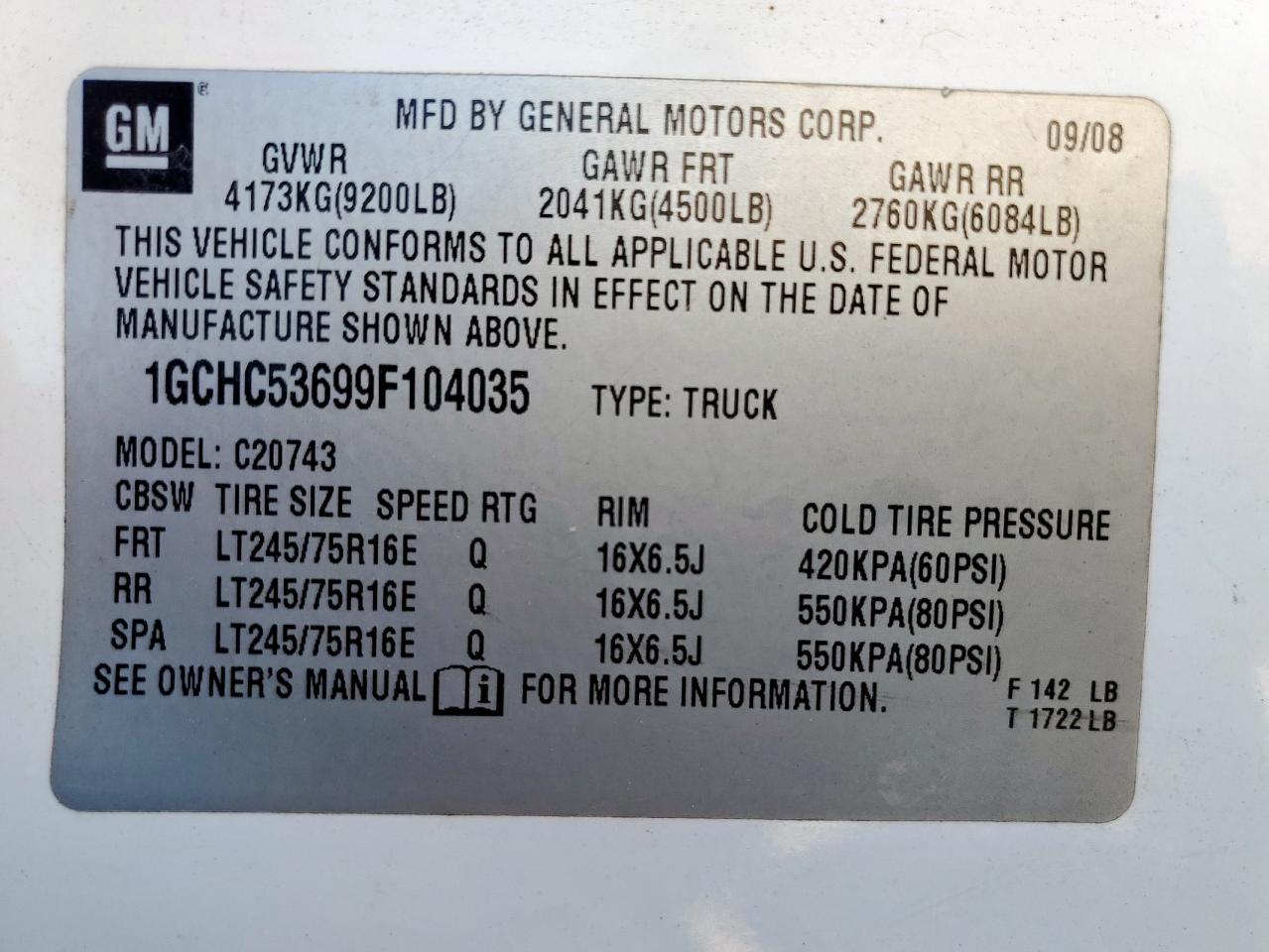 2009 Chevrolet Silverado C2500 Heavy Duty Lt VIN: 1GCHC53699F10435 Lot: 84408165