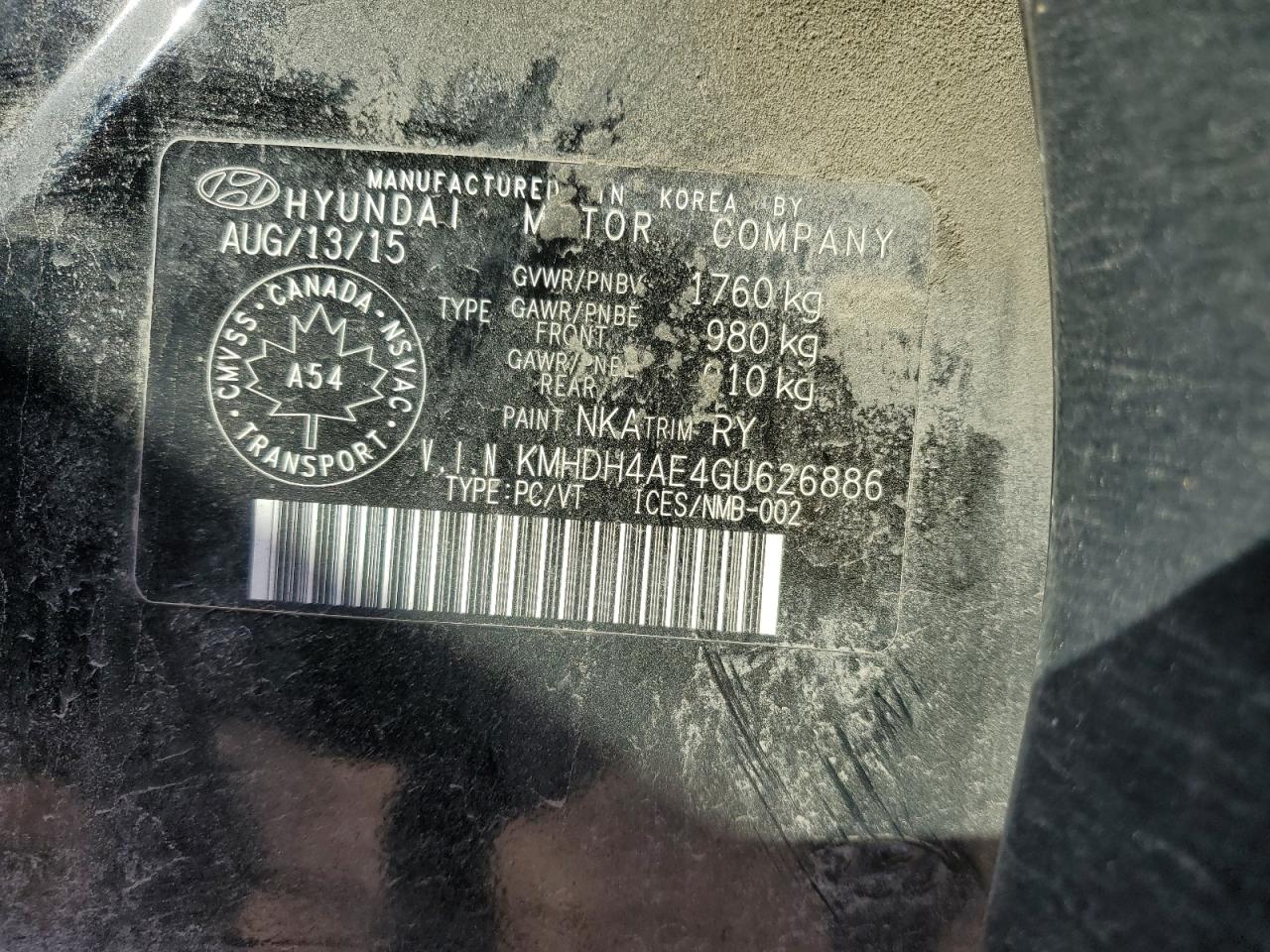 2016 Hyundai Elantra Se VIN: KMHDH4AE4GU626886 Lot: 85871835