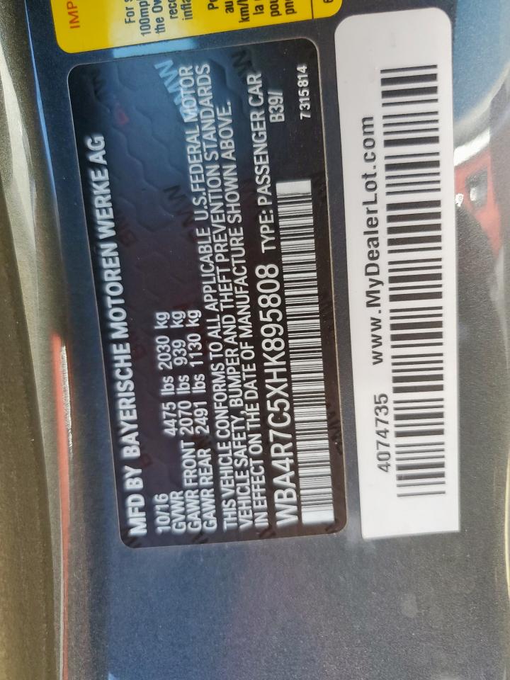 2017 BMW 430I VIN: WBA4R7C5XHK895808 Lot: 90635595