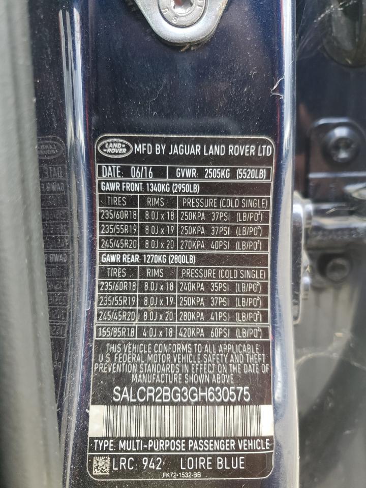 2016 Land Rover Discovery Sport Hse VIN: SALCR2BG3GH630575 Lot: 90818805