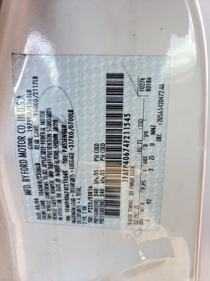 2004 Ford Mustang VIN: 1FAFP40674F211545 Lot: 85850115