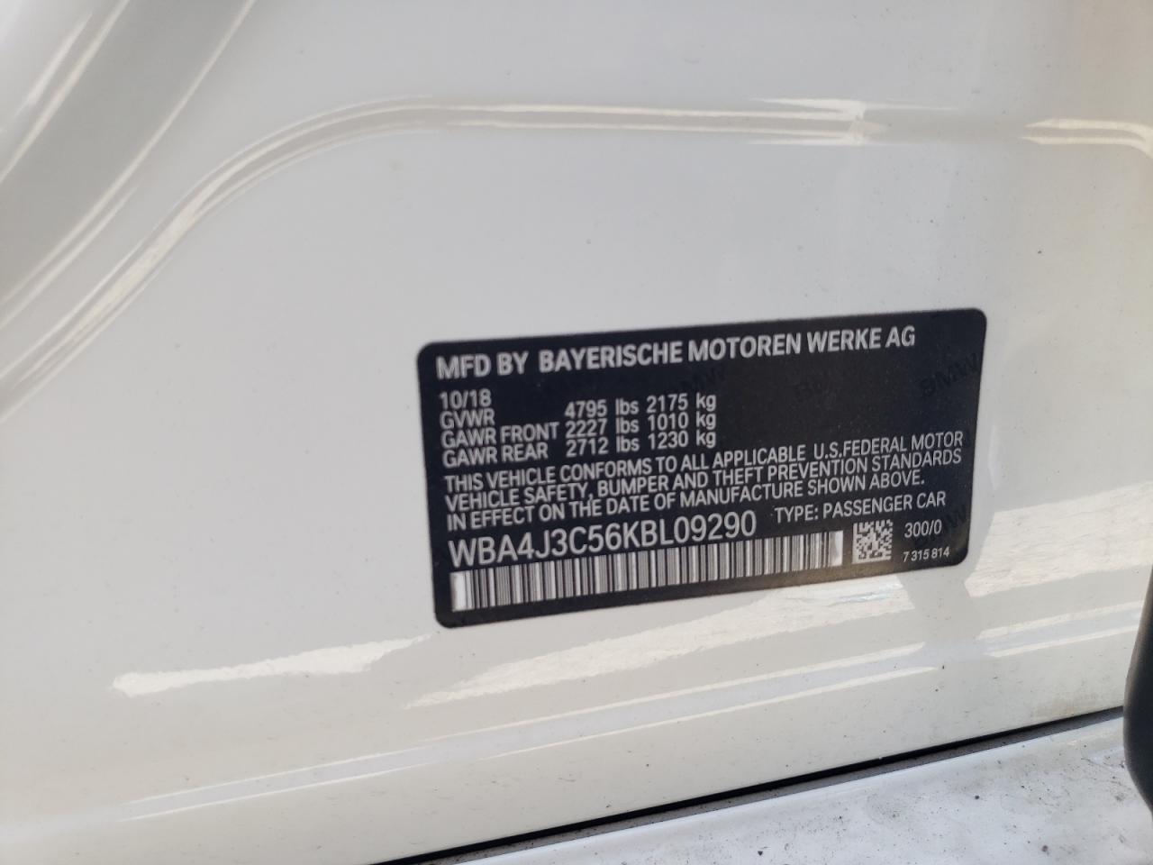 2019 BMW 430Xi Gran Coupe VIN: WBA4J3C56KBL09290 Lot: 82414825