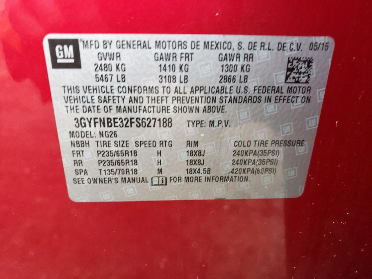 2015 Cadillac Srx Luxury Collection VIN: 3GYFNBE32FS627188 Lot: 90329155