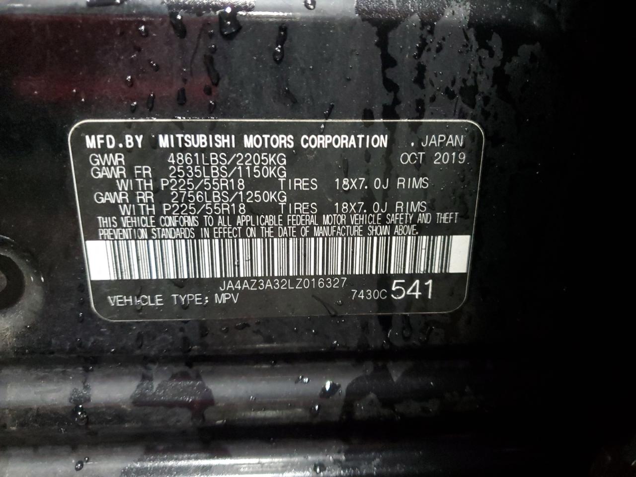 2020 Mitsubishi Outlander Se VIN: JA4AZ3A32LZ016327 Lot: 84929155