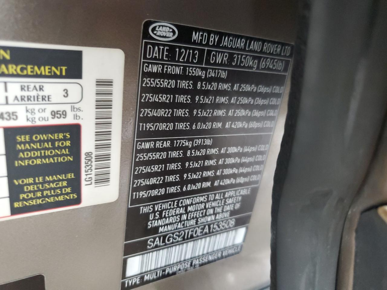 2014 Land Rover Range Rover Supercharged VIN: SALGS2TF0EA153508 Lot: 82453465