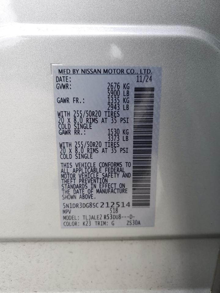 2025 Nissan Pathfinder Platinum VIN: 5N1DR3DG8SC212514 Lot: 85929725