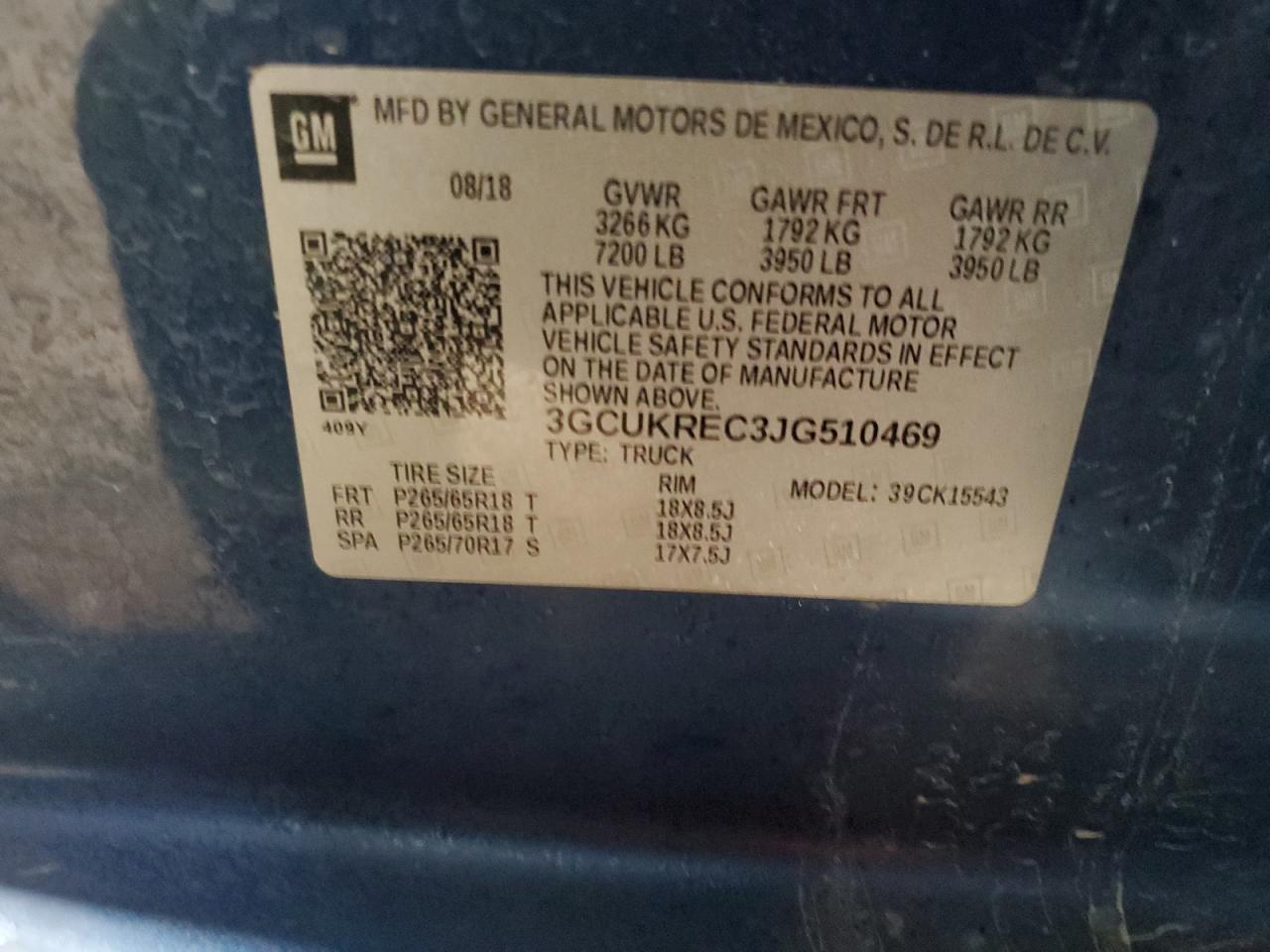 2018 Chevrolet Silverado K1500 Lt VIN: 3GCUKREC3JG510469 Lot: 81941415