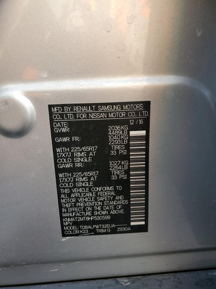 2017 Nissan Rogue S VIN: KNMAT2MT8HP530599 Lot: 82375305