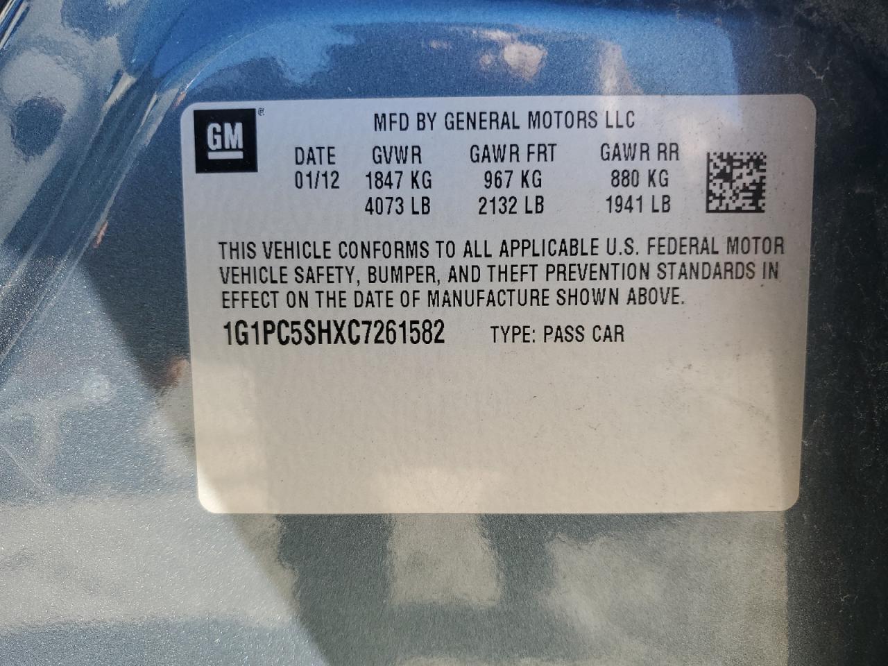 2012 Chevrolet Cruze Ls VIN: 1G1PC5SHXC7261582 Lot: 82277495