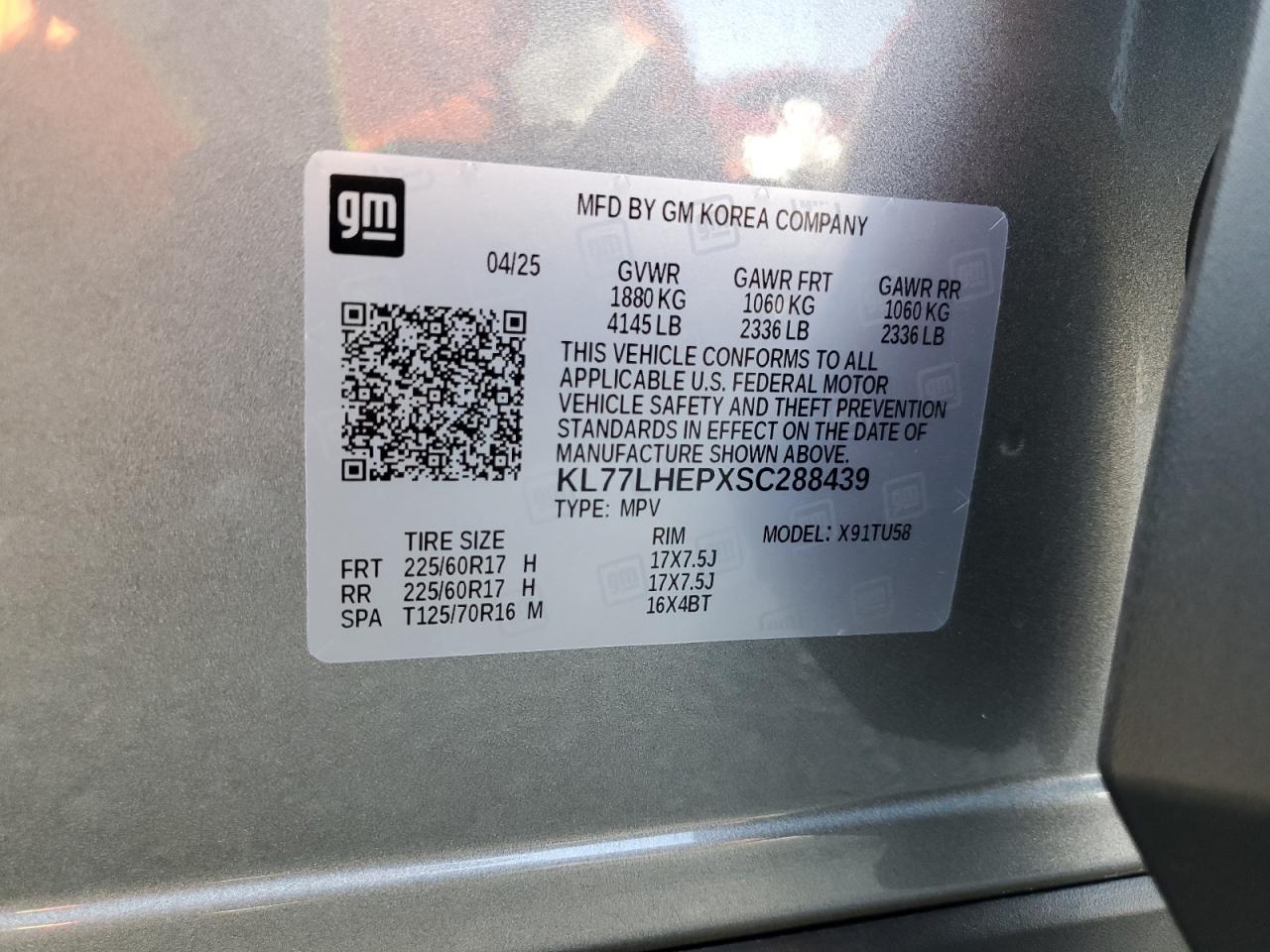 2025 Chevrolet Trax 1Lt VIN: KL77LHEPXSC288439 Lot: 82625475