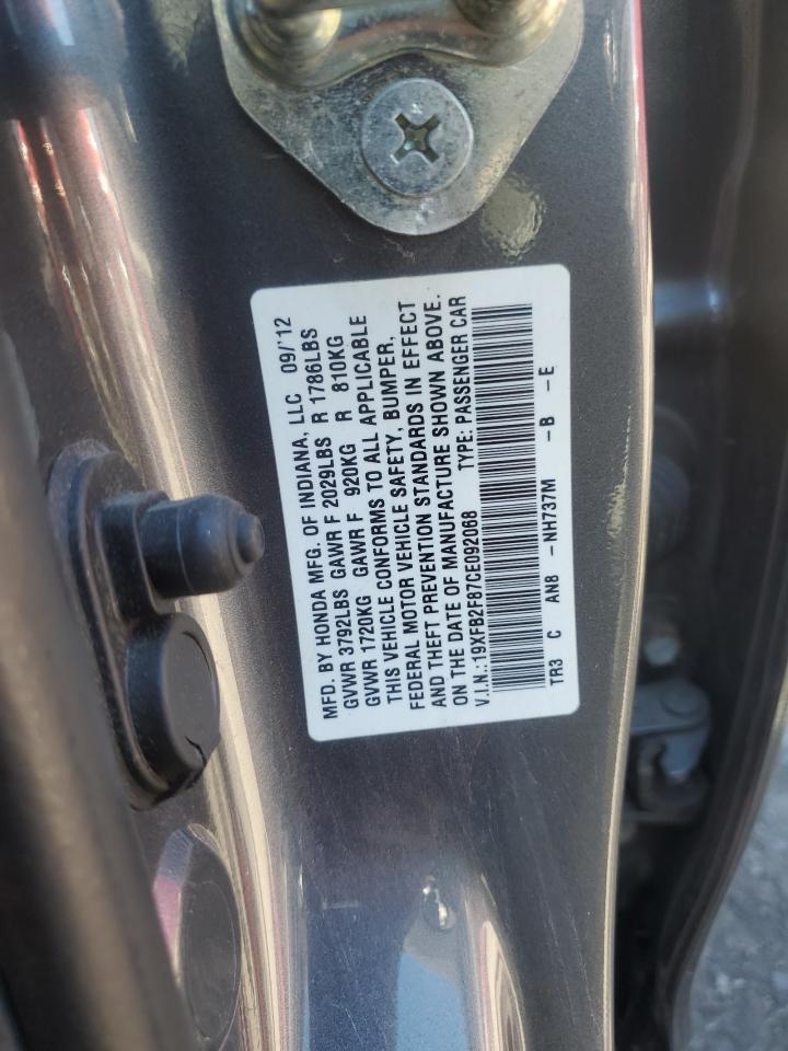 2012 Honda Civic Ex VIN: 19XFB2F87CE092068 Lot: 85372755