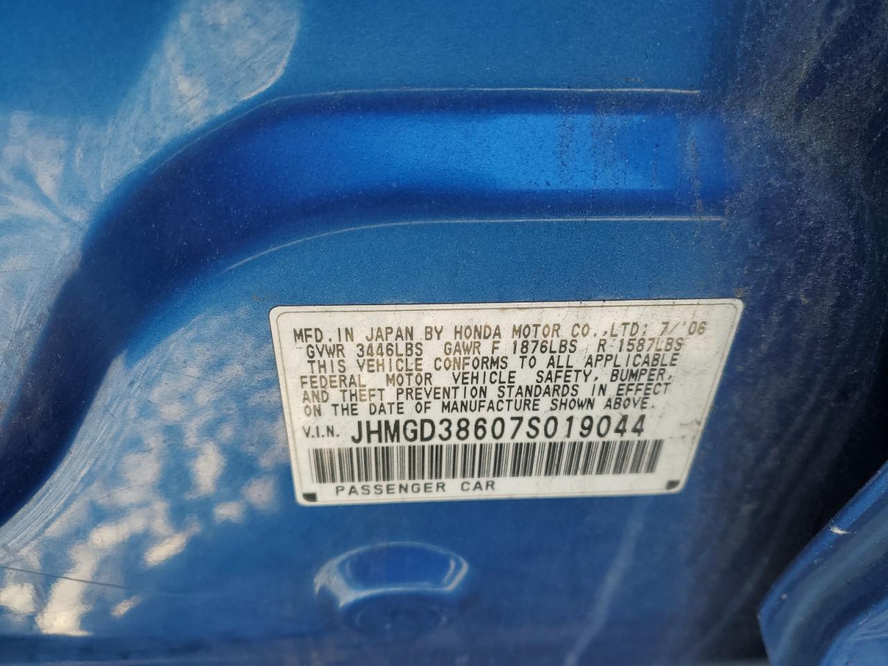 2007 Honda Fit S VIN: JHMGD38607S019044 Lot: 81546305