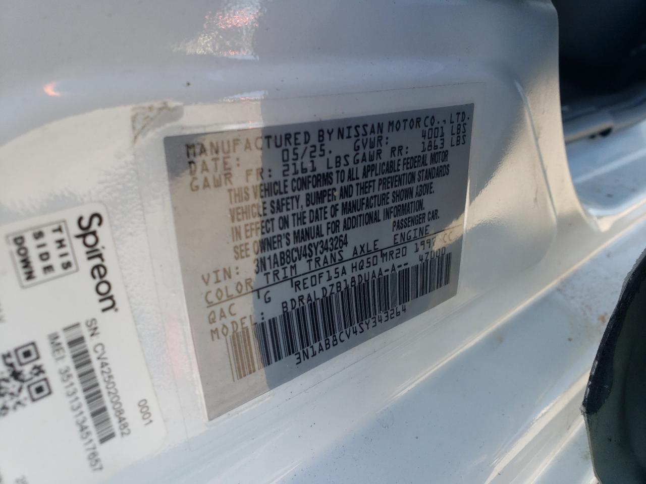 2025 Nissan Sentra Sv VIN: 3N1AB8CV4SY343264 Lot: 85767555