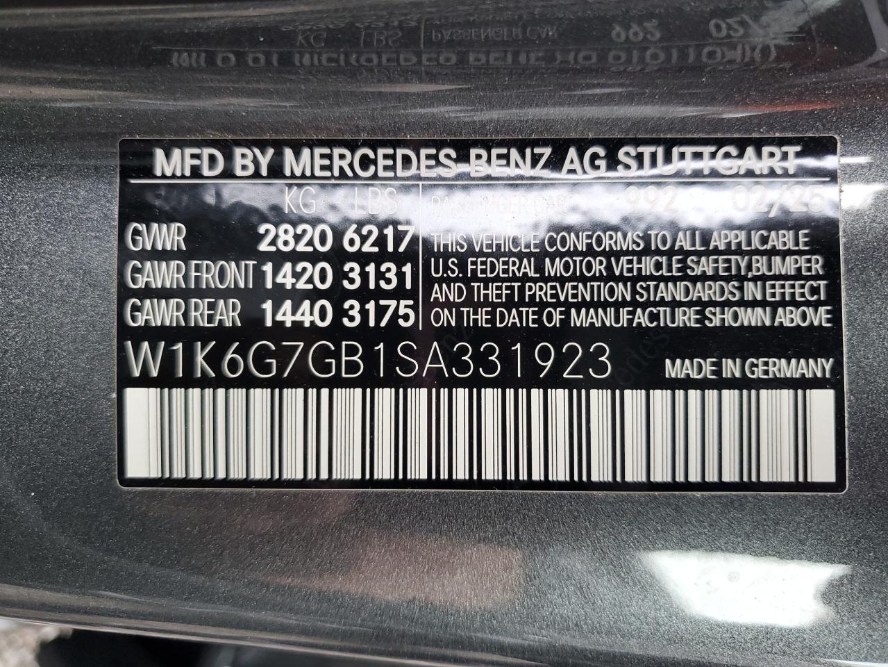 2025 Mercedes-Benz S 580 4Matic VIN: W1K6G7GB1SA331923 Lot: 85679695