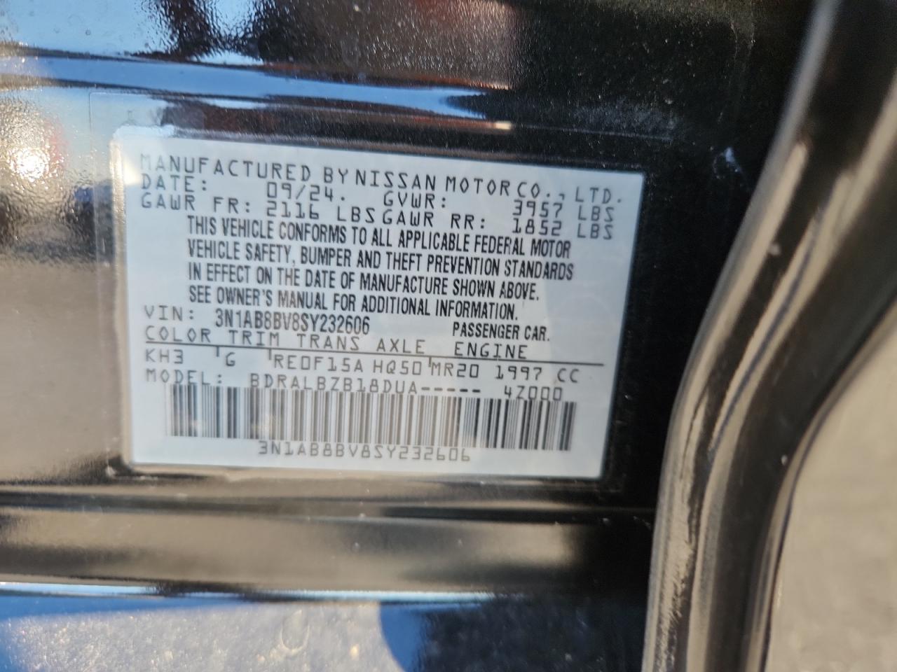 2025 Nissan Sentra S VIN: 3N1AB8BV8SY232606 Lot: 85933245