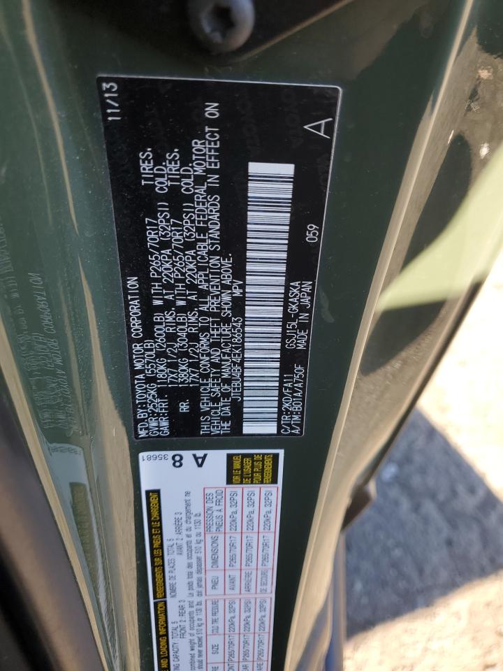 2014 Toyota Fj Cruiser VIN: JTEBU4BF4EK186543 Lot: 82780175