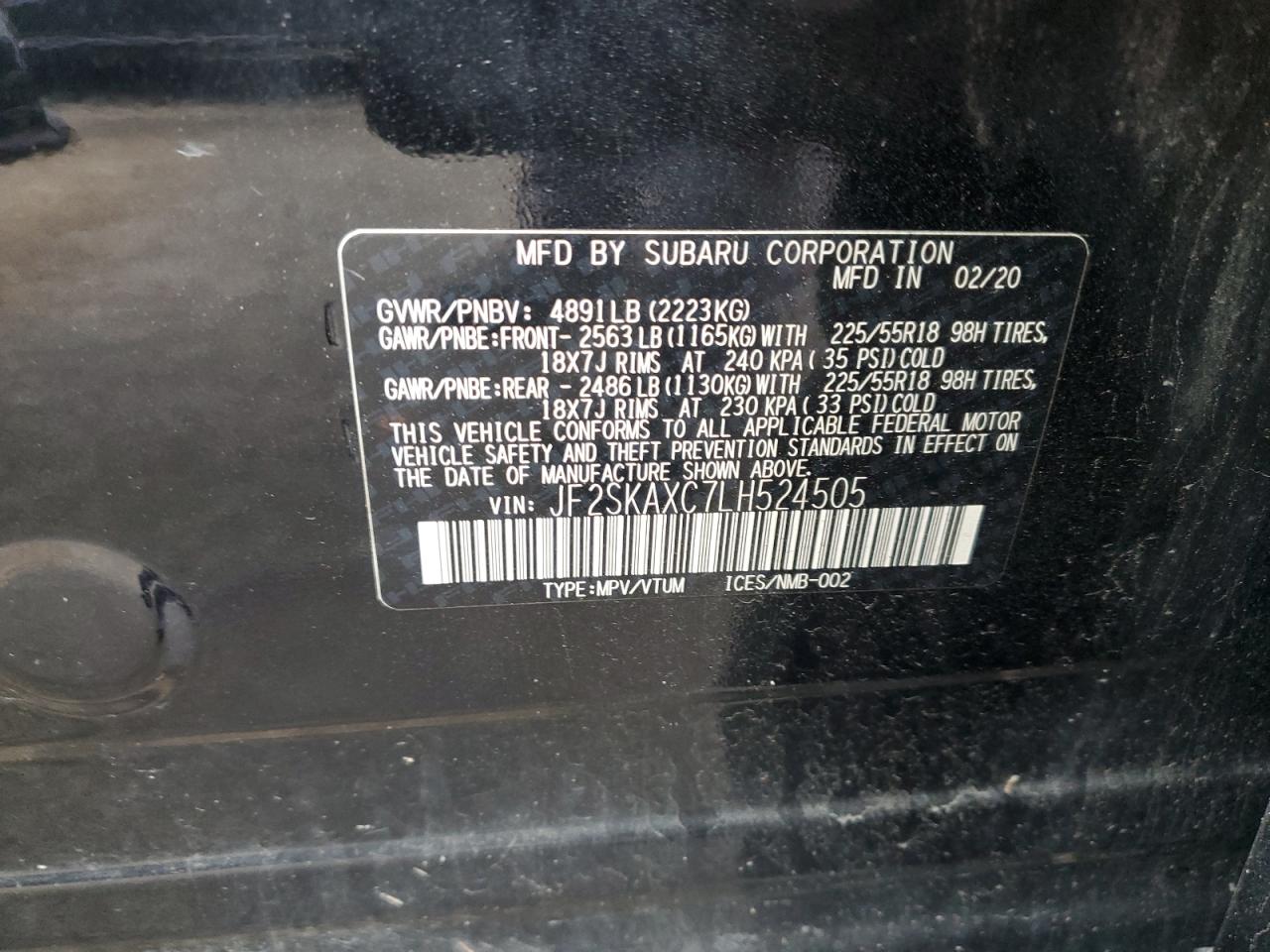 2020 Subaru Forester Touring VIN: JF2SKAXC7LH524505 Lot: 90491525