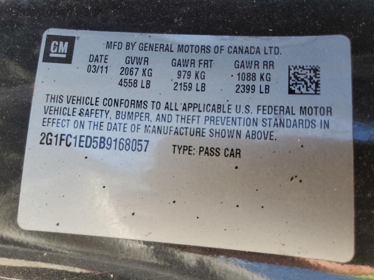 2011 Chevrolet Camaro Lt VIN: 2G1FC1ED5B9168057 Lot: 82174995