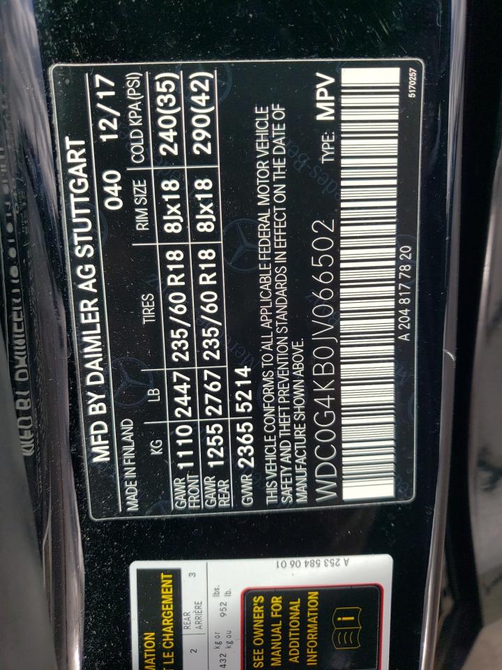 2018 Mercedes-Benz Glc 300 4Matic VIN: WDC0G4KB0JV066502 Lot: 89874385