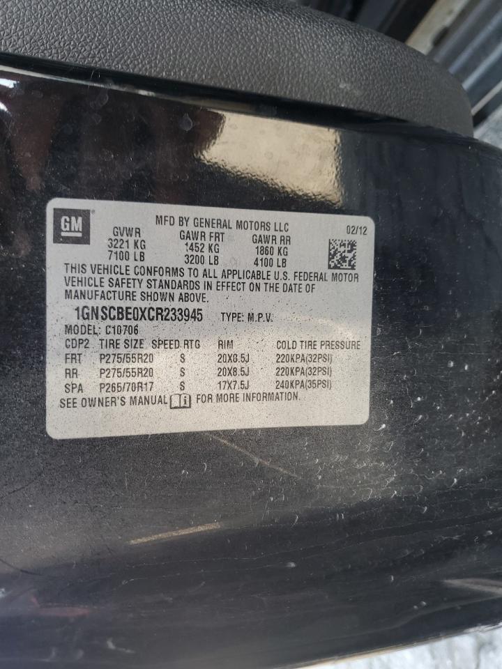 2012 Chevrolet Tahoe C1500 Lt VIN: 1GNSCBE0XCR233945 Lot: 86837075