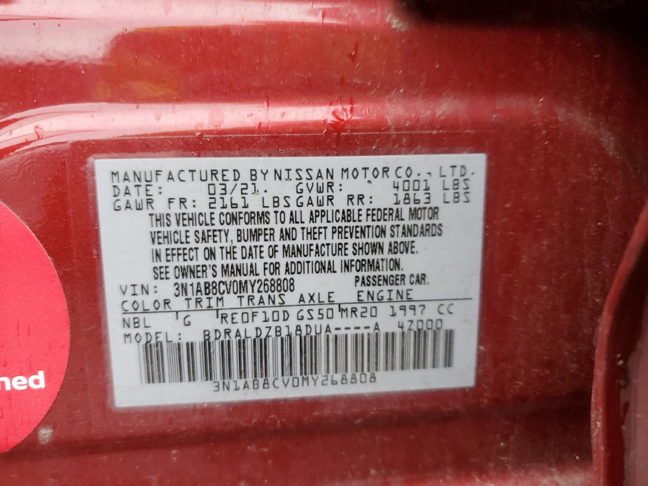 2021 Nissan Sentra Sv VIN: 3N1AB8CV0MY268808 Lot: 85682085