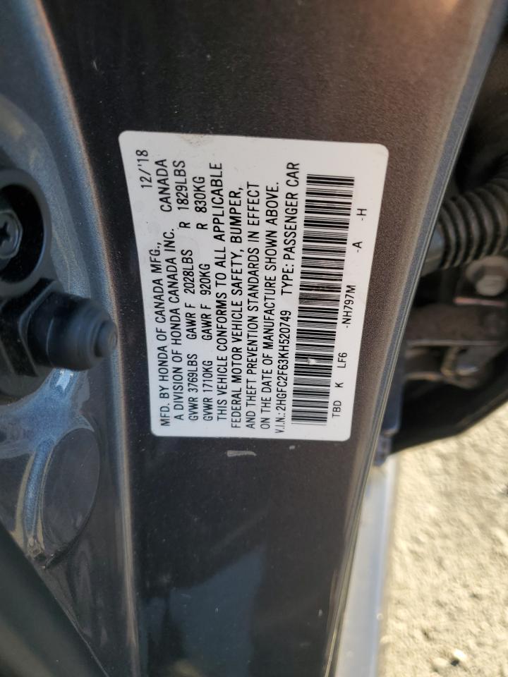2019 Honda Civic Lx VIN: 2HGFC2F63KH520749 Lot: 82381025