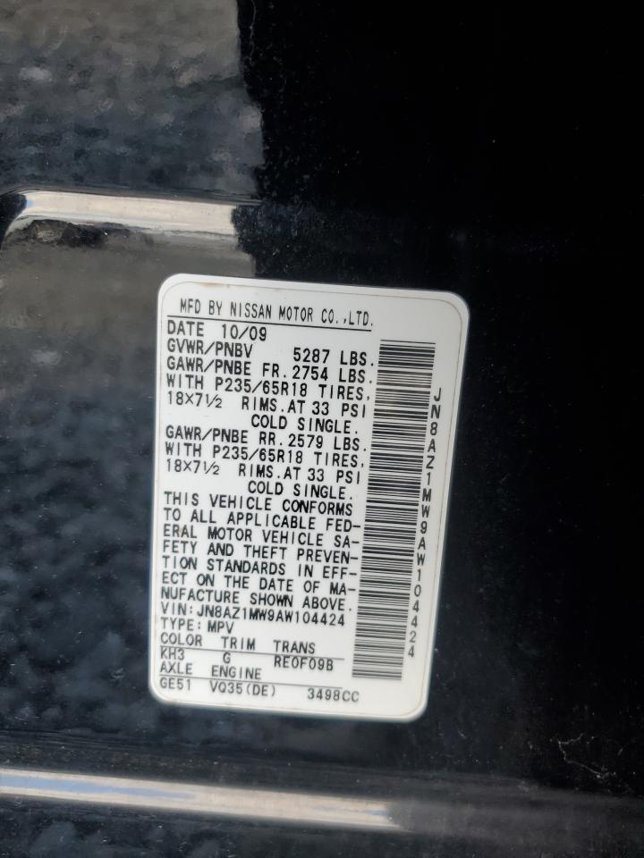 2010 Nissan Murano S VIN: JN8AZ1MW9AW104424 Lot: 81933875