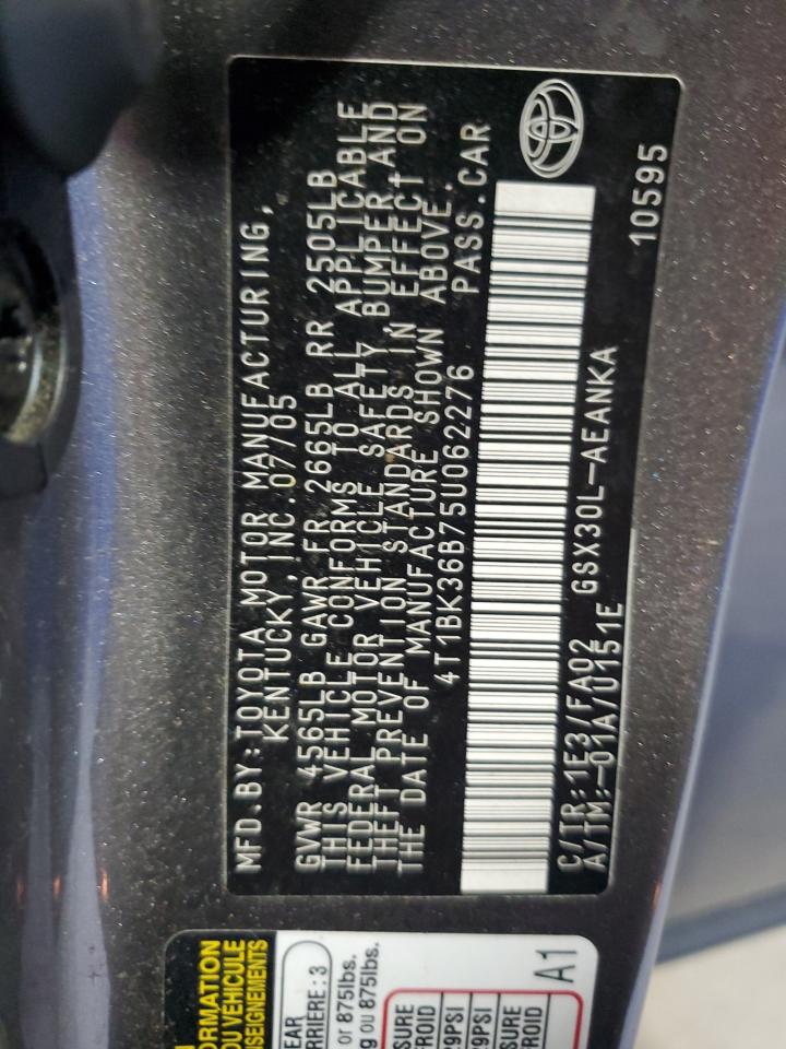 2005 Toyota Avalon Xl VIN: 4T1BK36B75U062276 Lot: 84790735