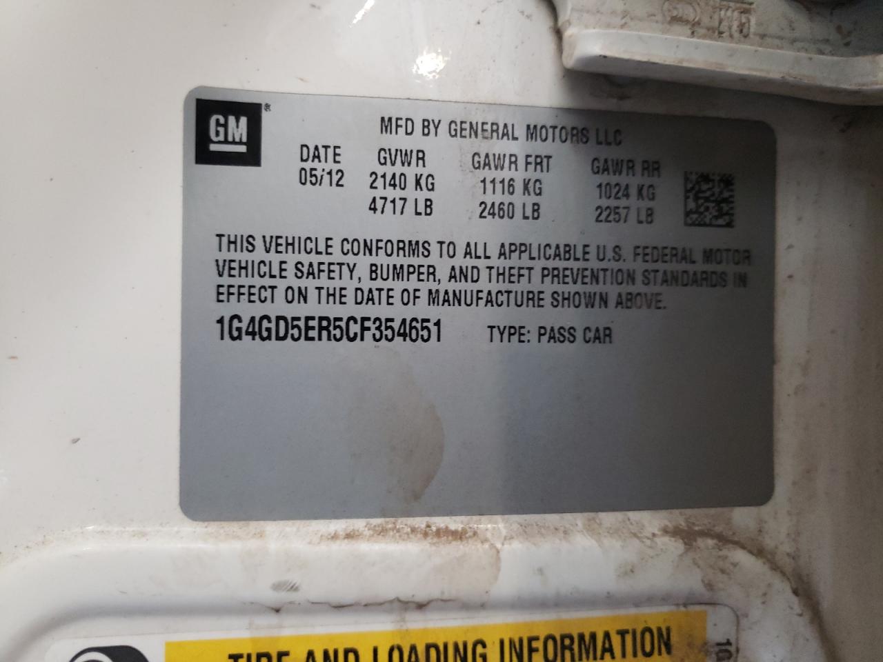 2012 Buick Lacrosse Premium VIN: 1G4GD5ER5CF354651 Lot: 84582995