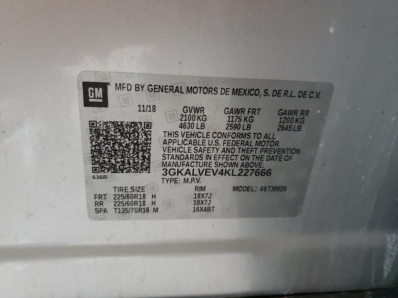 2019 GMC Terrain Slt VIN: 3GKALVEV4KL227666 Lot: 85342955