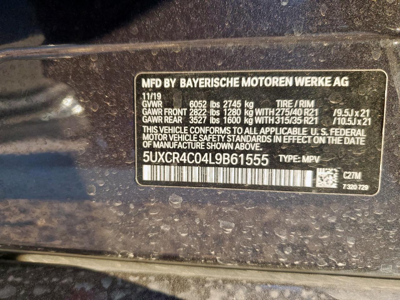 2020 BMW X5 Sdrive 40I VIN: 5UXCR4C04L9B61555 Lot: 84831125