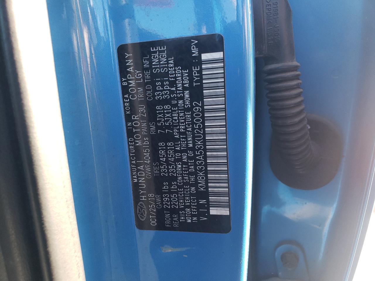 2019 Hyundai Kona Limited VIN: KM8K33A53KU250092 Lot: 81968935