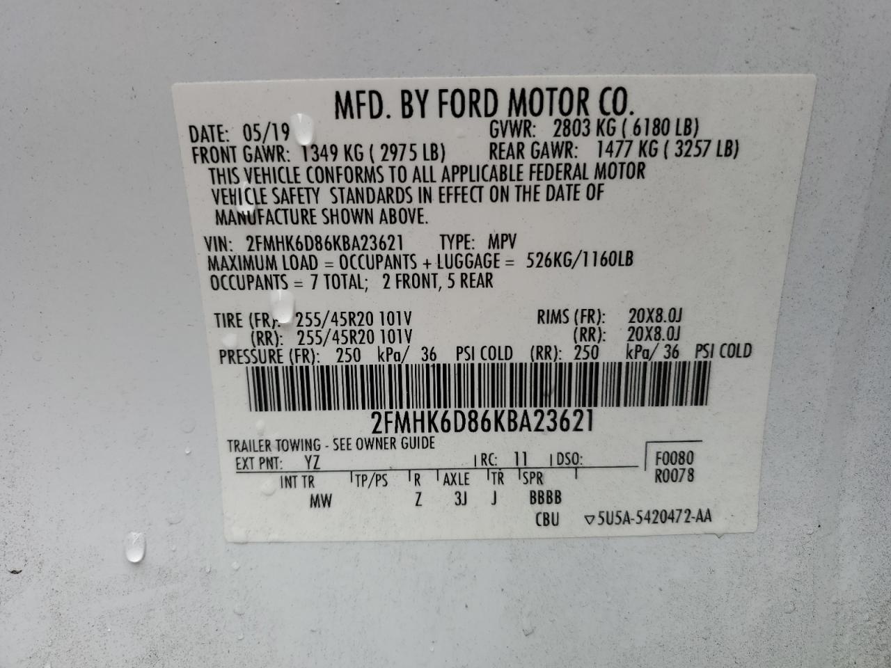 2019 Ford Flex Limited VIN: 2FMHK6D86KBA23621 Lot: 89525955