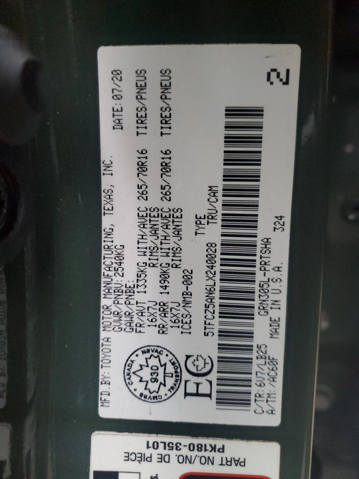 2020 Toyota Tacoma Double Cab VIN: 5TFCZ5AN6LX240028 Lot: 87098295