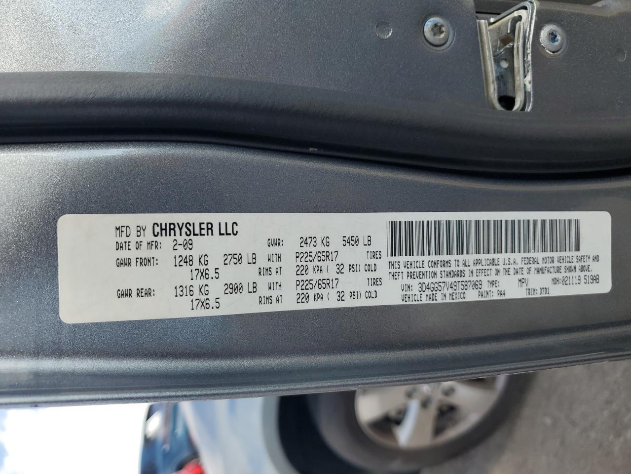 2009 Dodge Journey Sxt VIN: 3D4GG57V49T587069 Lot: 85942965