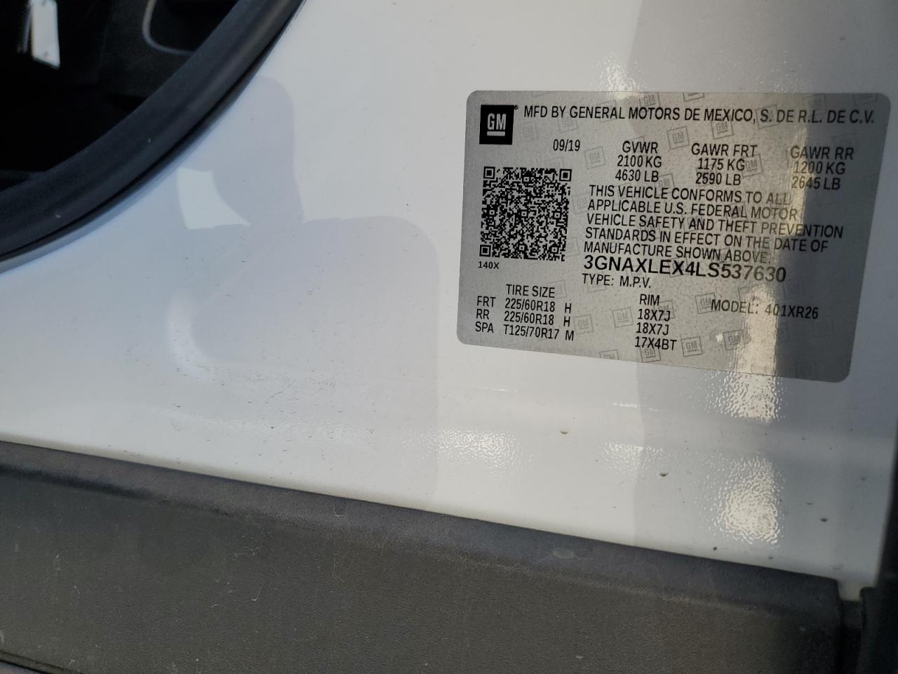 2020 Chevrolet Equinox Lt VIN: 3GNAXLEX4LS537630 Lot: 85005105