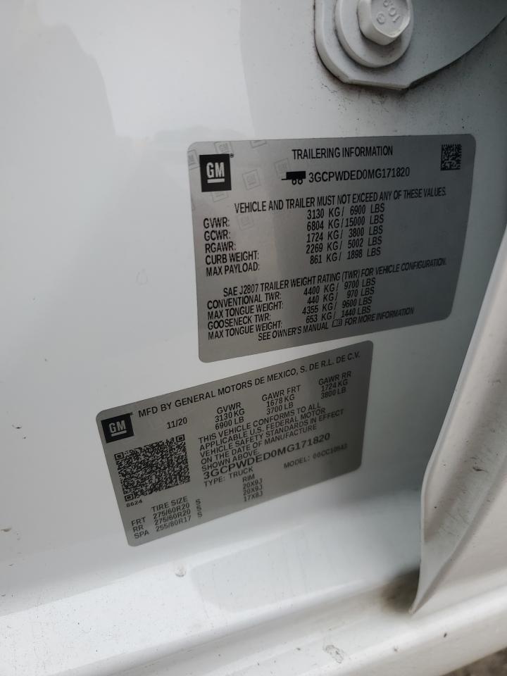 2021 Chevrolet Silverado C1500 Rst VIN: 3GCPWDED0MG171820 Lot: 86131485