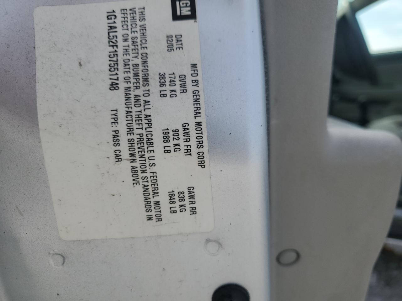 2005 Chevrolet Cobalt Ls VIN: 1G1AL52F157551748 Lot: 86123595