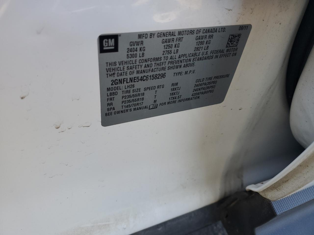 2012 Chevrolet Equinox Lt VIN: 2GNFLNE54C6158296 Lot: 81979505