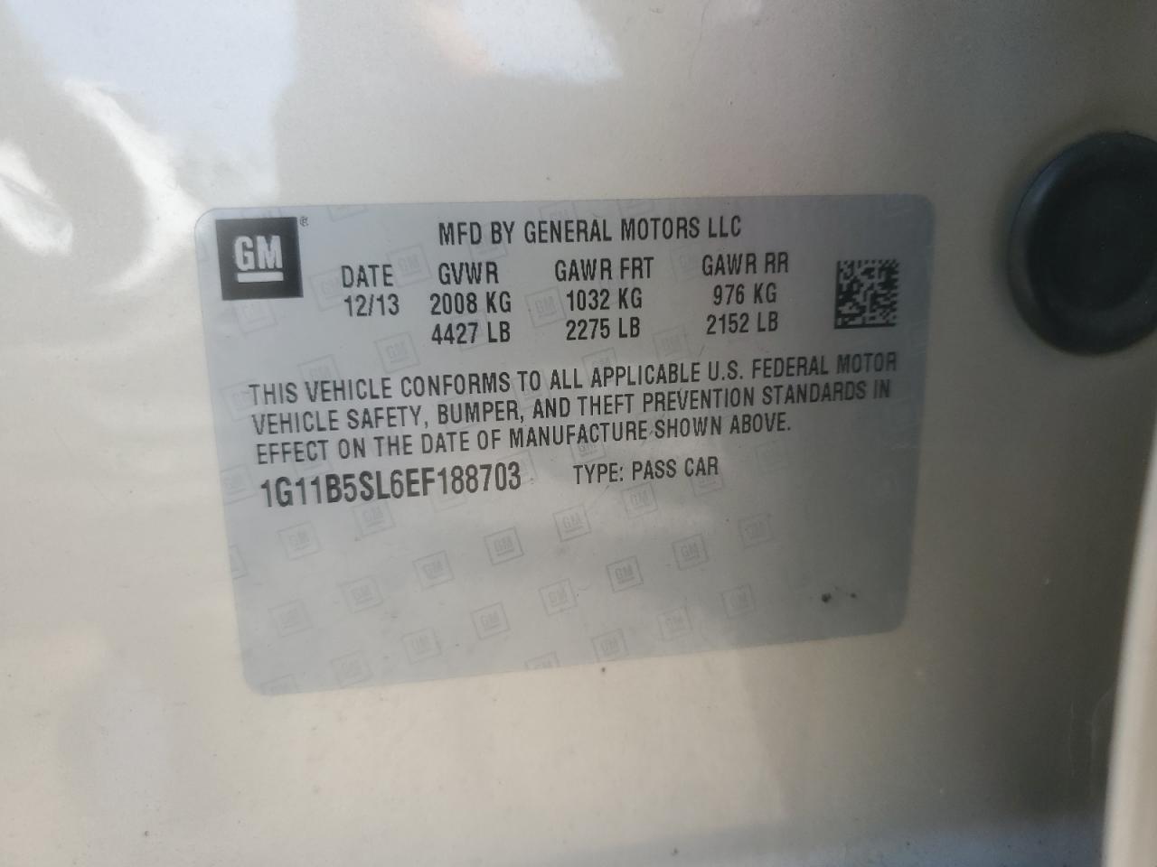 2014 Chevrolet Malibu Ls VIN: 1G11B5SL6EF188703 Lot: 86305995