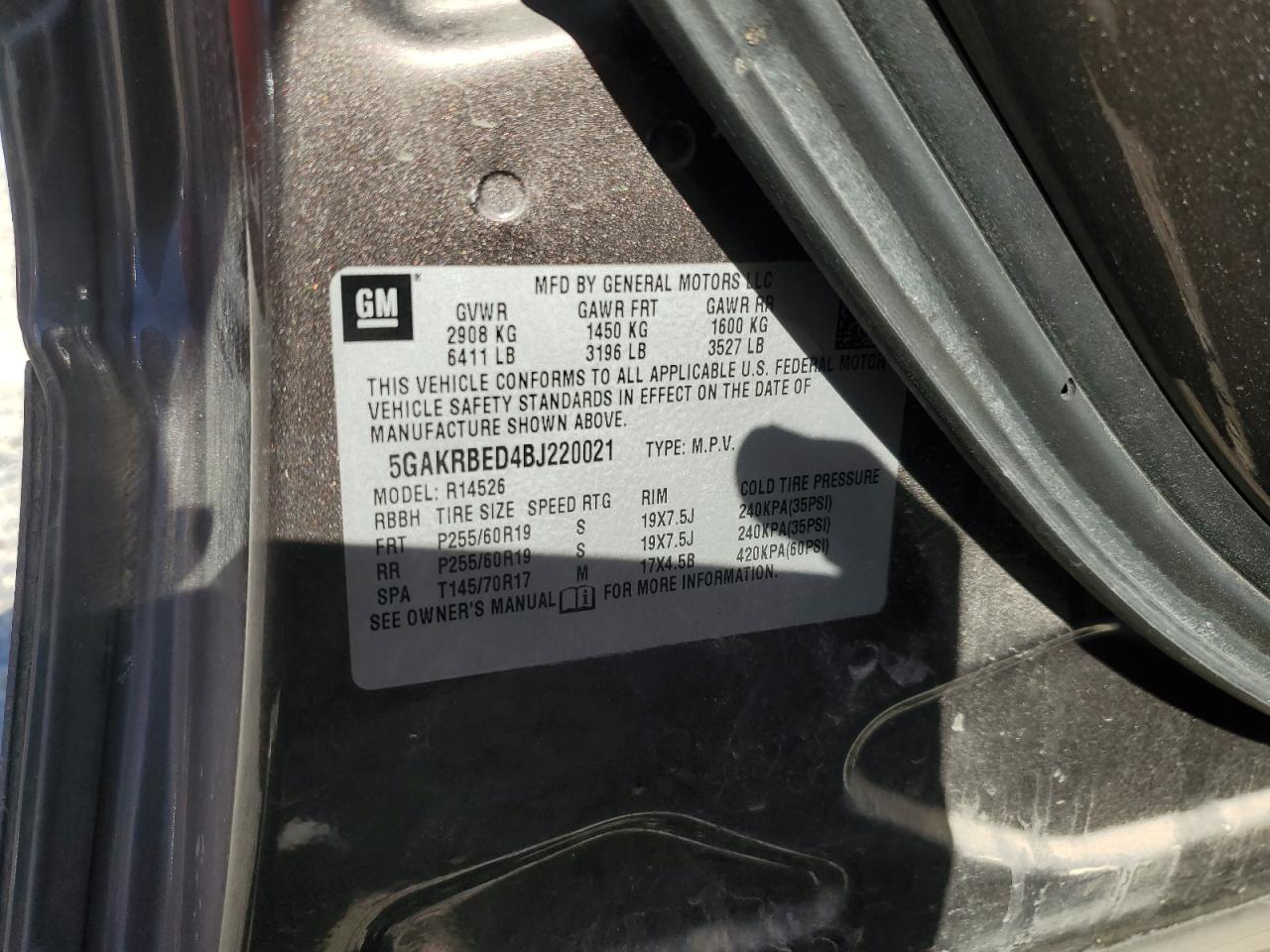 2011 Buick Enclave Cxl VIN: 5GAKRBED4BJ220021 Lot: 84904165