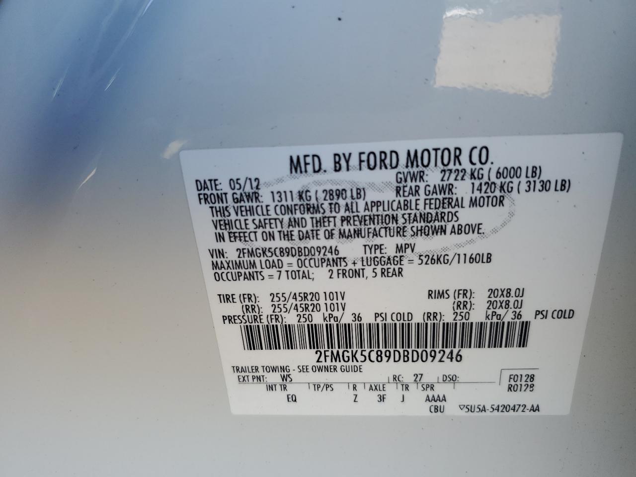 2013 Ford Flex Sel VIN: 2FMGK5C89DBD09246 Lot: 84749375